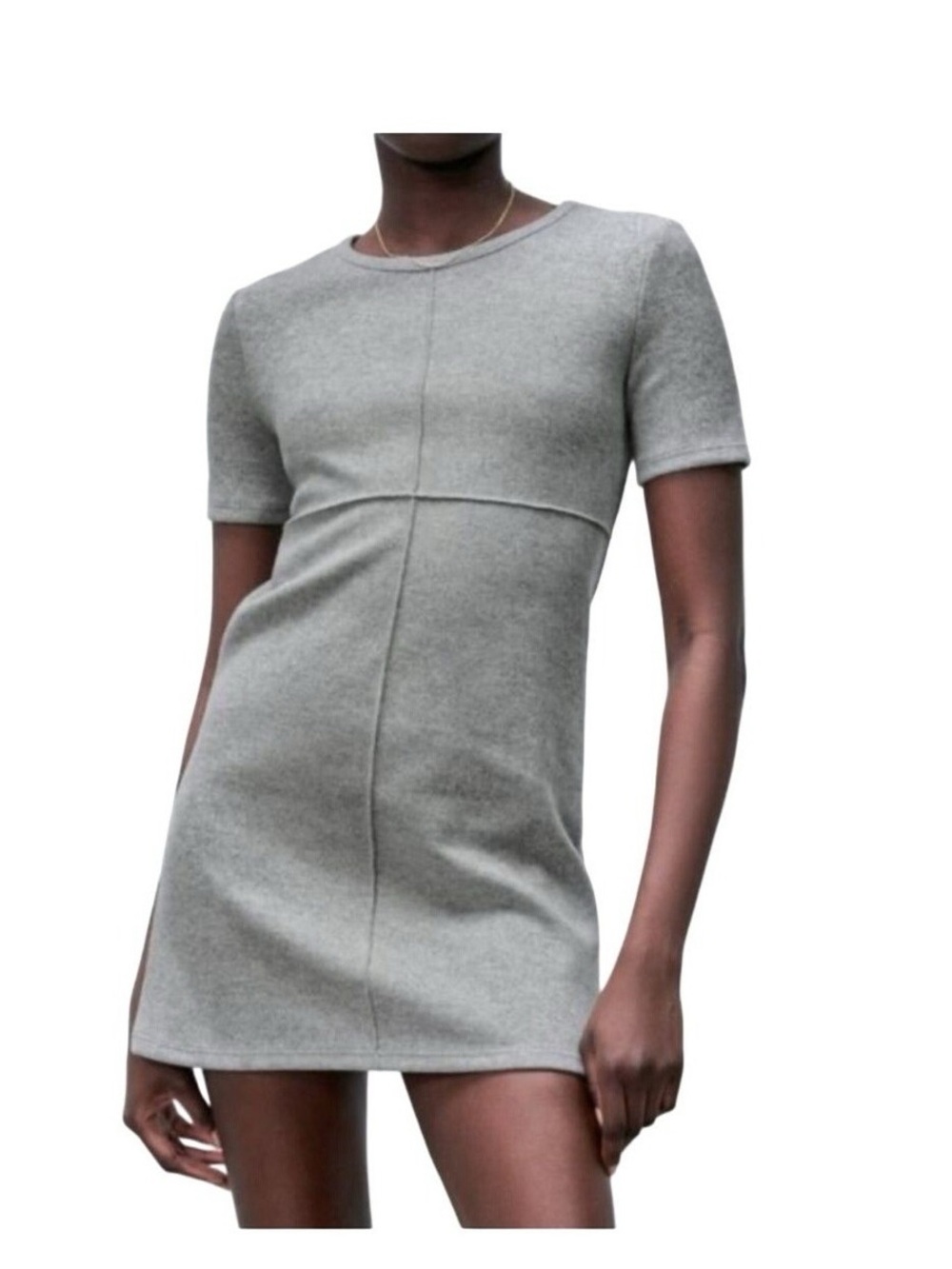 Zara Gray Short-Sleeve knit sweater  Mini Dress - size small - good condition